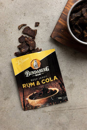 Rum and cola beef jerky flatlay