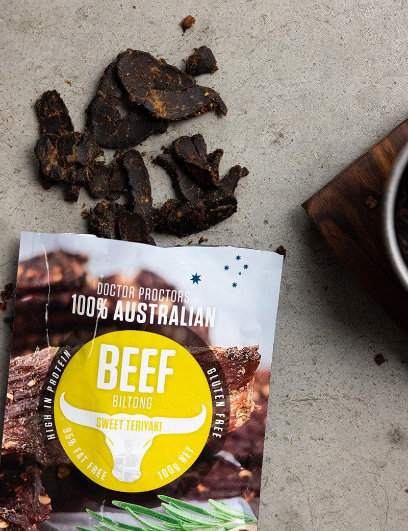 Sweet Teryaki biltong on table