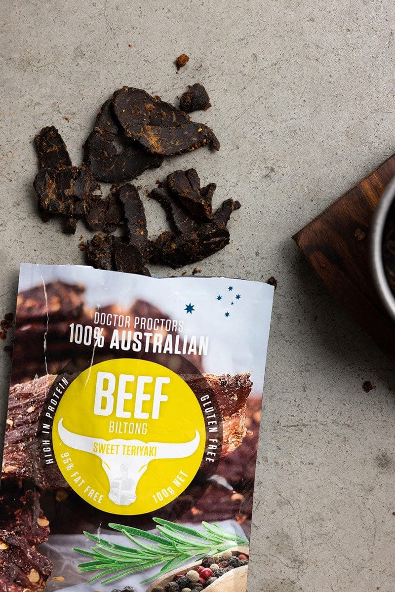 Sweet Teryaki biltong on table