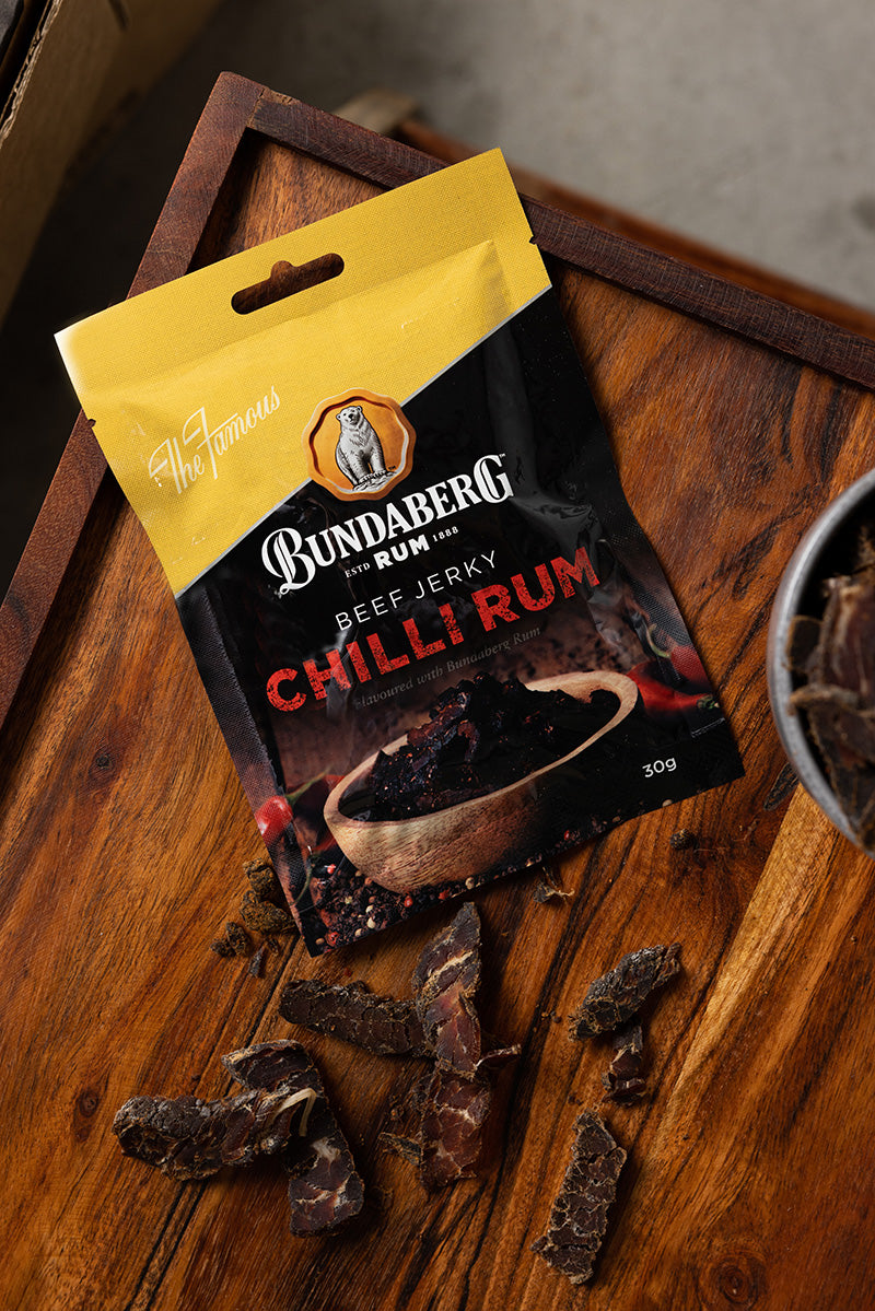 Bundaberg Rum Chilli Rum Beef Jerky on table